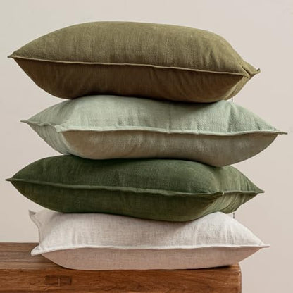 MIULEE Green and White Boho Linen Pillow Covers 18x18 Inch Pack of 4 - color: Green and White, size: 18" x 18" (Pack of 4)