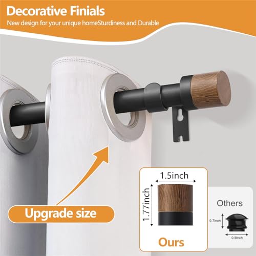 2 Pack Boho Rustic Adjustable Wood Curtain Rod 32-45 Inch, Black - color: Black, size: 32"-45"|2 PACK
