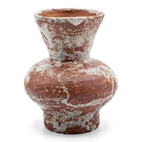 Rustic Farmhouse Ceramic Vase Home Decor (Dark Brown and White, Small) - color: Dark Brown and White