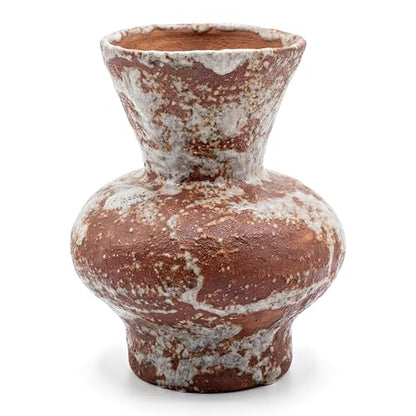 Rustic Farmhouse Ceramic Vase Home Decor (Dark Brown and White, Small) - color: Dark Brown and White