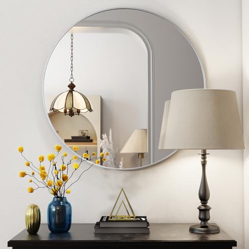 BEAUTYPEAK 20 Inch Round Mirror, Metal Frame Circle Mirror, White - color: White, size: 20"L x 20"W
