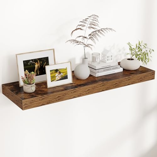 40 Inch Floating Shelves for Wall, 12"D Wood Storage Shelves, Brown Finish - color: Brown, size: 40 Inch
