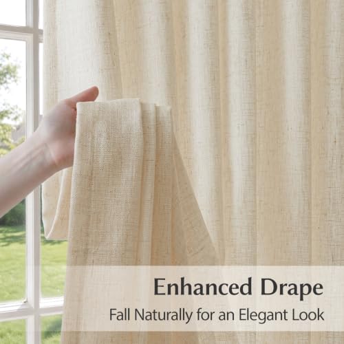 Semi Sheer Pinch Pleated Linen Curtains for Living Room 96 Inches, Cream - color: Cream, size: 40"W x 96"L (Pack of 2)