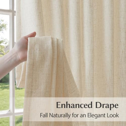 Semi Sheer Pinch Pleated Linen Curtains for Living Room 96 Inches, Cream - color: Cream, size: 40"W x 96"L (Pack of 2)