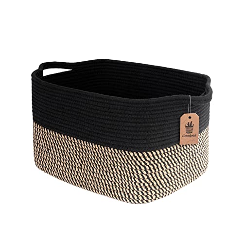 Goodpick Woven Storage Basket for Shelves, 13" x 10" x 9", Black Jute - color: Black, size: 13"L x 10"W x 9"H