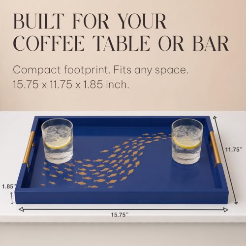 Serving Tray with Gold Fish Design, Navy by Death Decor - style: Navy Blue
