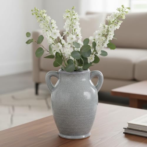 Sunddo Ceramic Vase with 2 Handles, Grey - color: Light Blue - 8, size: 8 Inch
