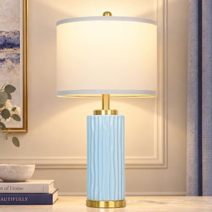 Light Blue Ceramic Table Lamp 25in 3 Color Temperature 9W LED Bulb Included - color: Light Blue-25"
