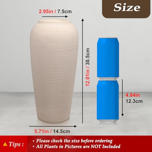 Tall Ceramic Vase 12 Inch Neutral Textured Vase,Cream Vase for Home Decor - size: 12 Inch-tall-cream