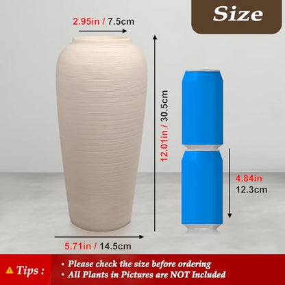 Tall Ceramic Vase 12 Inch Neutral Textured Vase,Cream Vase for Home Decor - size: 12 Inch-tall-cream
