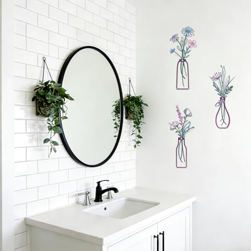 Embewhis Wall Decor Metal Flowers 3pcs, Rustic Farmhouse Flower Sculptures, 13.7" Wall Art Decor, Drill-Free Install Option for Living Room, Kitchen, Bedroom & Bathroom - size: D