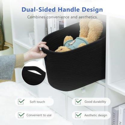 ECDYQXVU 15x10x9 Inch Woven Cotton Rope Storage Basket, Black, 2 Pack - color: Black, size: 2 Pack