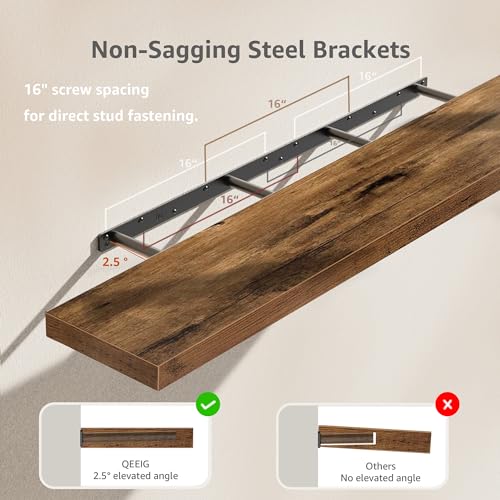 QEEIG Extra Long Floating Shelves for Wall (Brown, Set of 2, 55.1") - color: A. Brown, size: 55.1"