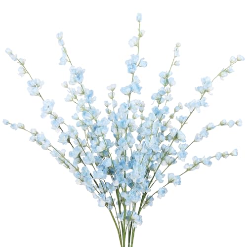 IPOPU 5PCS Light Blue Silk Delphinium Flowers 45.6in Larkspur Faux Flowers Long Stem Artificial Flowers for Tall Vase Table Centerpieces Wedding Home Decor (Light Blue) - color: Light Blue