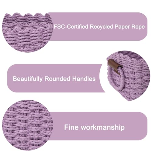 Woven Paper Rope Wicker Basket for Organizing(Set of 3,Purple) - color: Purple