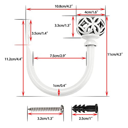 Sumnacon 2Pcs Aluminum Alloy Curtain Holdbacks - Wall Mounted Drapery Tiebacks with Screws, Decorative Curtain Holders for Bedroom Livingroom Bathroom Office Home Decor, White