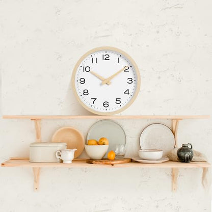 AKCISOT 14 Inch Wall Clock, Silent Battery Operated Analog Clock, Natural - color: D_natural, size: 14 Inch