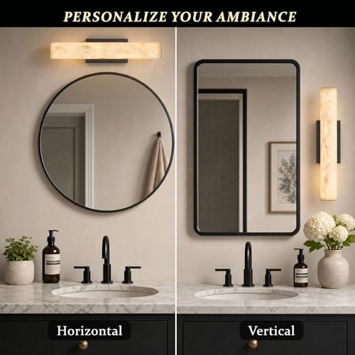 Artisan Alabaster Wall Sconces Set of 2, 20in Matte Black Linear Wall Sconce, Faux Alabaster Vanity Lights, 3000K Dimmable Hardwired Modern Wall Lighting for Bathroom Bedroom Living Room Hallway - color: Black-20in-2Pcs