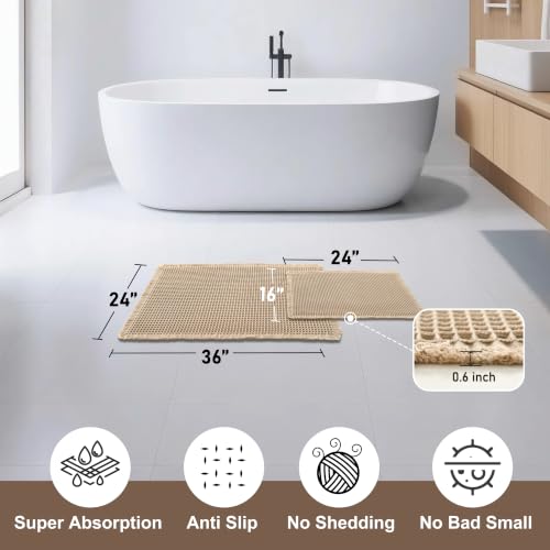 JIUZHEN Set of 2 Waffle Bathroom Rugs Boho Bath Mats 16"x24"+24"x36" Brown - color: Brown, size: 16"x24" + 24"x36"