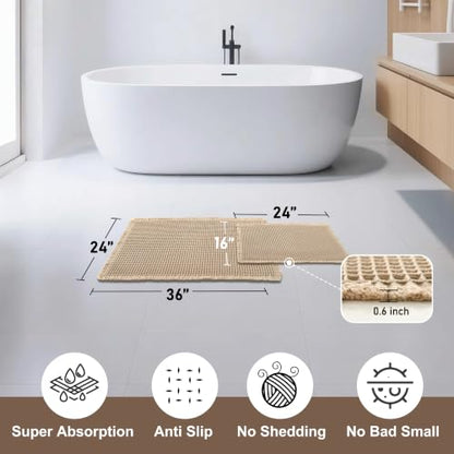 JIUZHEN Set of 2 Waffle Bathroom Rugs Boho Bath Mats 16"x24"+24"x36" Brown - color: Brown, size: 16"x24" + 24"x36"