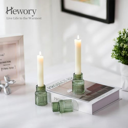 Hewory Taper Candle Holders Bulk, 20PCS Green Glass Candlestick Holders - color: Green, size: 20PCS