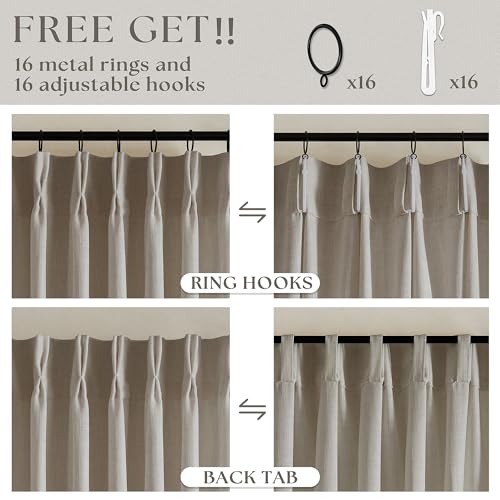 TWODRAPES Taupe Burlywood Pinch Pleated Linen Curtains 96 Inches Long - color: Burlywood Birch, size: 40"W x 96"L (Pack of 2)
