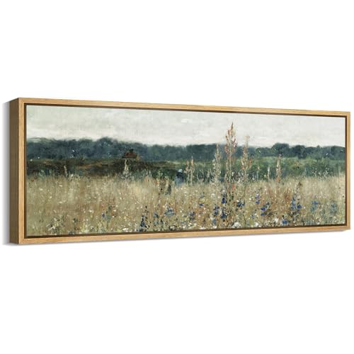 MUDECOR Large Framed Canvas Print Wall Art Rustic Field and Wildflowers Vintage Countryside Nature Wilderness Antique Retro Fine Art Illustrations Decorative Colorful Multicolor for Bedroom - 60"x20" - color: A01-2401-irs15, size: 60"L x 20"W