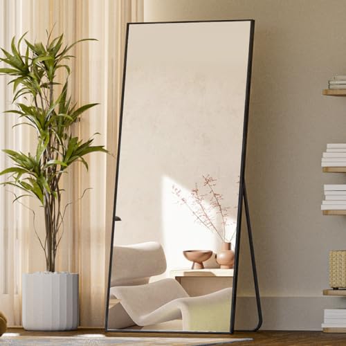 Koonmi 71"x26" Floor Mirror Full Length, Bedroom Floor Body Mirror with Stand, Large Black Mirror, Leaning, Standing or Hanging Horizontally/Vertically - color: Black, size: 71"L x 26"W