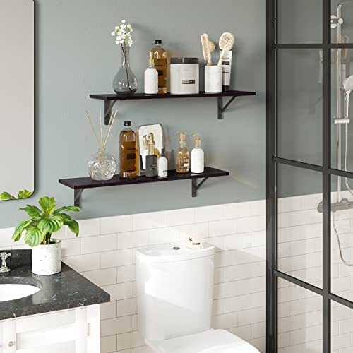 DINZI LVJ Long Wall Shelves, 31.5" Wall Mounted Shelves with Metal Brackets - color: Espresso, size: 31.5 Inch
