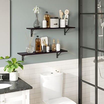 DINZI LVJ Long Wall Shelves, 31.5" Wall Mounted Shelves with Metal Brackets - color: Espresso, size: 31.5 Inch