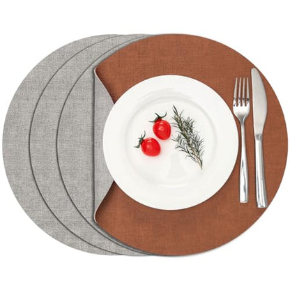Myir JUN 14" Round Placemats Set of 4, Reversible Dual-Color Place Mats - color: Light Gray Reddish Brown