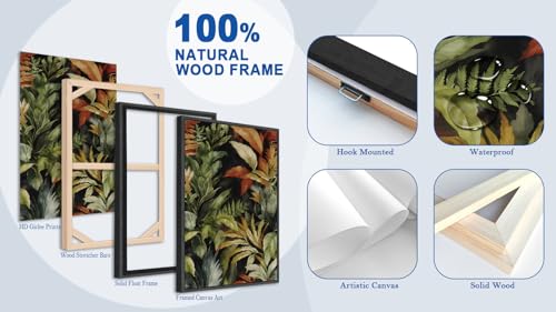 Large Framed Tropical Botanical Wall Art, Jungle Leaf Green, 16"x24"x3 - color: green, size: 16" X 24" X 3pcs Framed