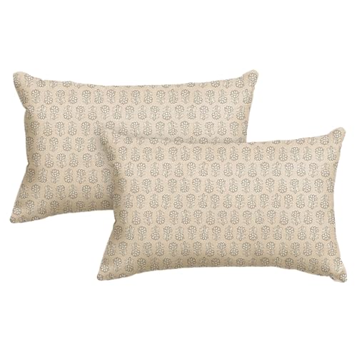 AVOIN colorlife Vintage Floral Boho Throw Pillow Covers Set of 2, 12 x 20 Inch Modern Farmhouse Bohemia Flowers Ivory Beige Cushion Case Decoration for Sofa Couch Living Room Bedroom - color: Ivory Beige, size: 20" x 12" (Pack of 2)