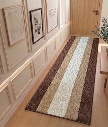 Custom Size Hallway Runner Rug Damask Brown Color 31 inch Wide Select Your Length Non-Slip (Skid Resistance) Rubber Backing 4 feet x 31 inch - color: Knit Brown, size: 2'7" x 4' (Runner)