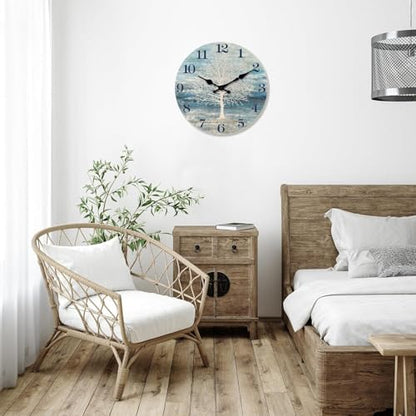 XFM Small Tree of Life Wall Clock 10 Inch Blue Farmhouse - color: Blue, size: 10 Inch