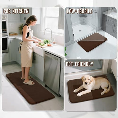 Yimobra Memory Foam Bathroom Mat Set, 31.5 x 20 & 24 x 17 in, Brown - color: Brown, size: 31.5x20+24x17 Inch