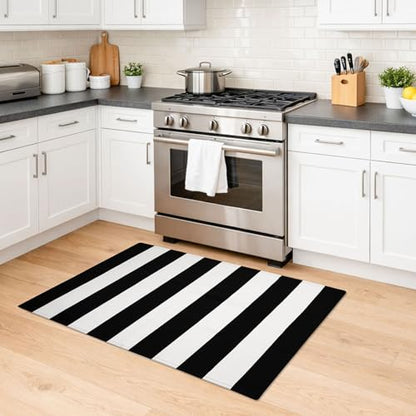 KILOCOCO Black and White Striped Rug 2.3'x3.6' Washable Front Door Mat - color: Black and White Stripe, size: 2'4" x 3'7" (Rectangular)