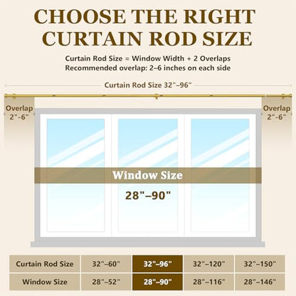 2 Pack Curtain Rods for Windows 32-96 Inch, 1 Inch Adjustable Flash Gold Curtain Rod Set with Brackets, Easy Install - color: Flash Gold, size: 32"-96"/2 Pack