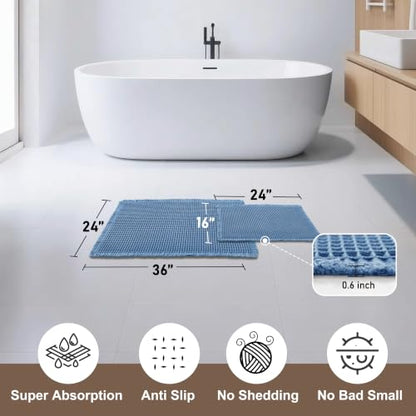 JIUZHEN Set of 2 Waffle Bathroom Rugs Boho Bath Mats 16"x24"+24"x36", Blue - color: Blue, size: 16"x24" + 24"x36"