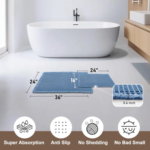 JIUZHEN Set of 2 Waffle Bathroom Rugs Boho Bath Mats 16"x24"+24"x36", Blue - color: Blue, size: 16"x24" + 24"x36"