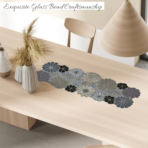 Beaded Table Runner 13 x 36 Inch - Handmade Floral Glass Bead Decorative Runner for Dining Table, Coffee Table, Farmhouse, Wedding, Seasonal & Everyday Centerpiece Decor, Multi Color - color: Multi Color