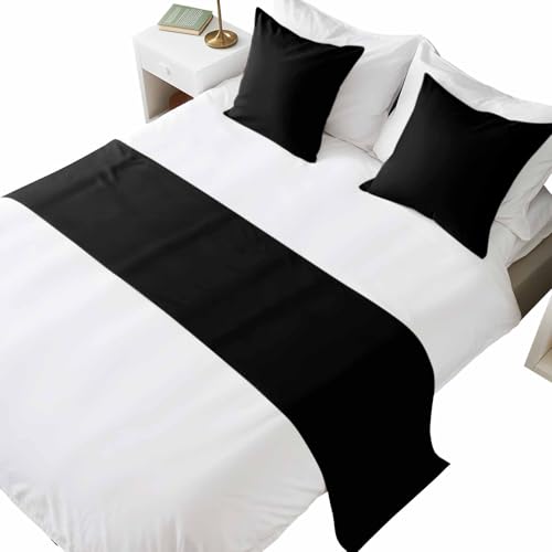 Bed Runner for King Size Bed, Black Decorative Beds Runners and 2 Matching Pillow Covers Set, Pure Black Beds Scarf Throw for Foot of Bedding Set for Hotel/Bedroom - color: Black, size: 94 x 20 Inch