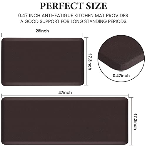 HappyTrends 2 PCS Kitchen Mat Cushioned Anti-Fatigue Floor Mat, Heavy Duty - color: Chocolate, size: 17.3"x28"+17.3"x47"