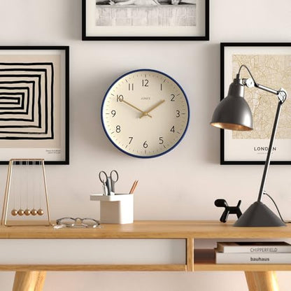 JONES CLOCKS® Studio Clock | Modern Round wall Clock | 12" | Navy Blue - color: Navy Blue