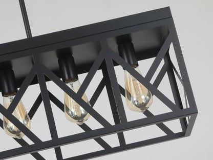 Rustic Farmhouse Metal Kitchen Island Lighting, 5 Lights Rectangular Pendant Light Fixture, Adjustable Rods Modern Metal Linear Chandelier for Kitchen Island Farmhouse Dining Room, Black - size: Large 5 lights