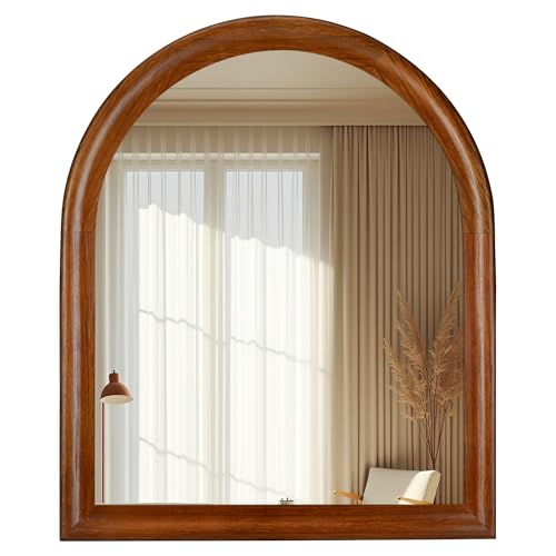 Tanmicoshomy 30x36 Inch Arched Mirror, Brown Wood Rustic Bathroom Mirrors - color: Brwon, size: 36"L x 30"W