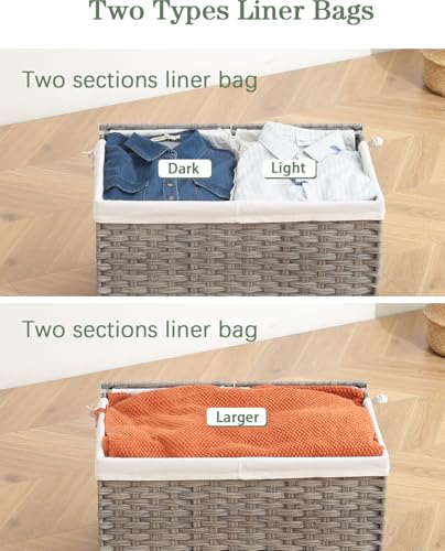 SETVSON Storage Basket with Lid PE Rattan 27.8 Gal Wicker Chest, Gray - color: Gray, size: 105L-25.2L*15.4W*16.1H