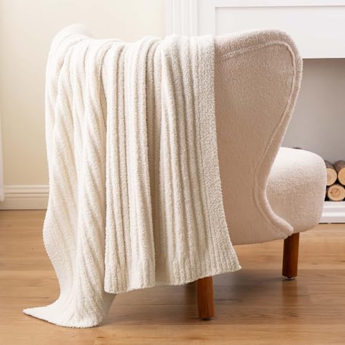 Battilo White Throw Blanket for Couch, Chenille Throw Blankets, 50"x60" - color: Cream, size: 50"x60"