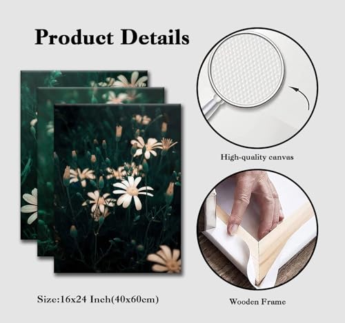 CHTEXA Dark Green Daisy Canvas Wall Art, 3 Piece Gallery Wrapped Set, 16x24 - color: Three-petaled white flowers-6, size: 16x24inch