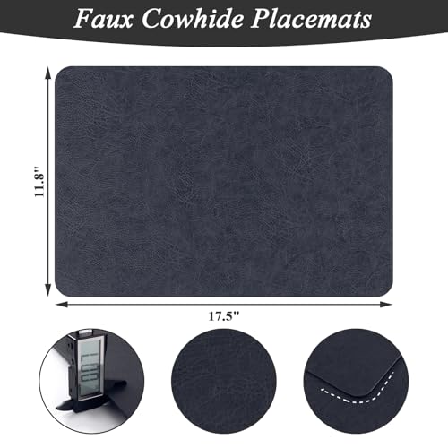 SHACOS Faux Leather Placemats Set of 8 Place Mats Table Mats, Navy Gray - color: Navy and Gray